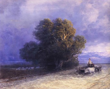 ox cart crossing a flooded plain 1897 Romantic Ivan Aivazovsky Russian Oil Paintings